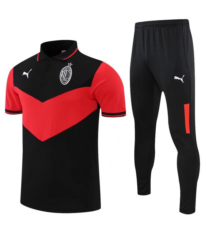 2021/22 AC Milan Black Red Polo Kits Shirt with Pants