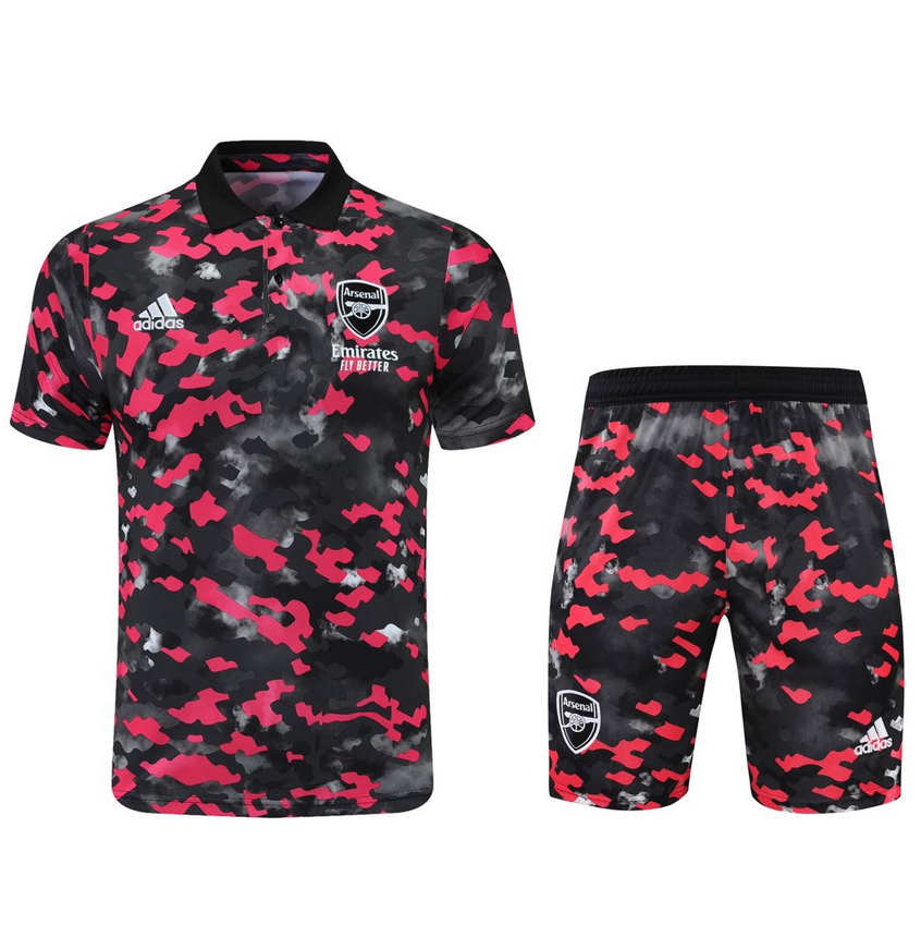 2021/22 Arsenal Red Black Polo Kits Shirt + Shorts