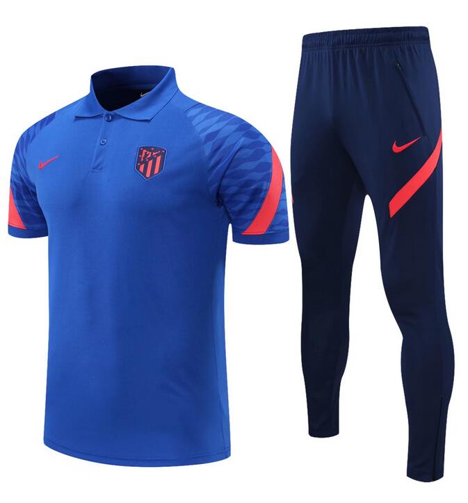 2021/22 Atletico Madrid Blue Polo Kits Shirt with Pants