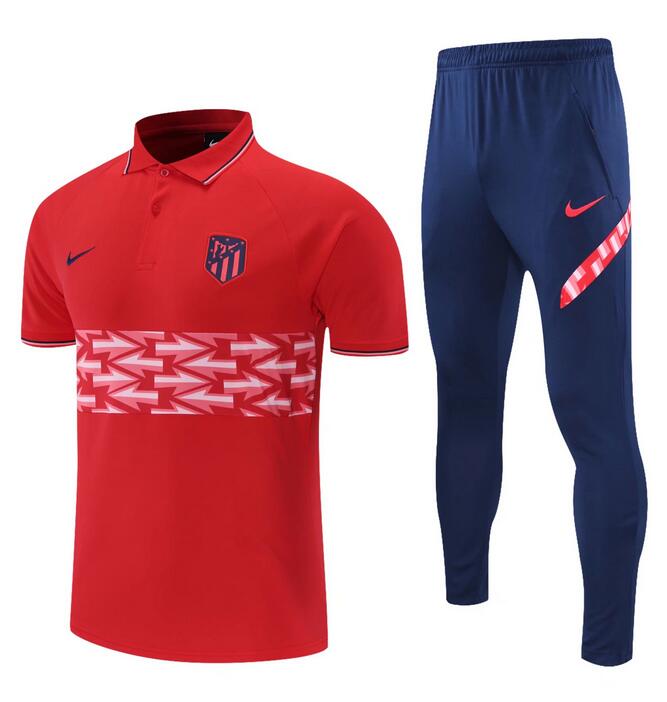 2021/22 Atletico Madrid Red Polo Kits Shirt with Pants