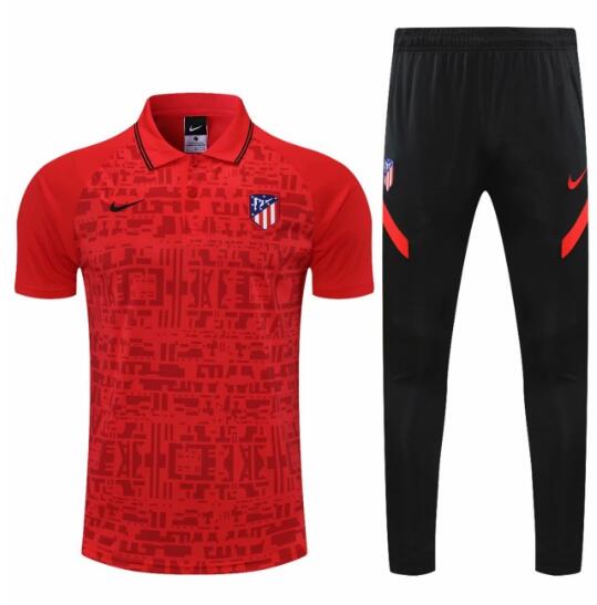 2021/22 Atletico Madrid Red Polo Kits Shirt + Pants