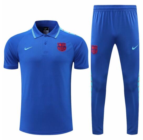 2021/22 Barcelona Blue Polo Kits Shirt + Pants