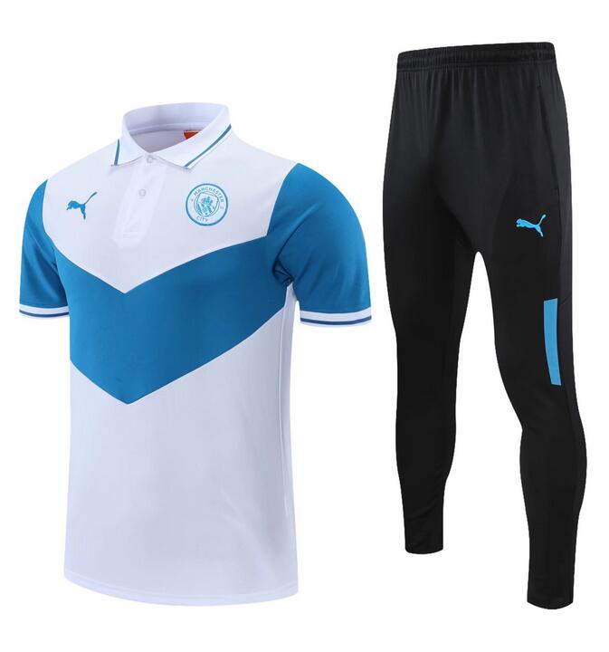 2021/22 Manchester City White Polo Kits Shirt with Pants