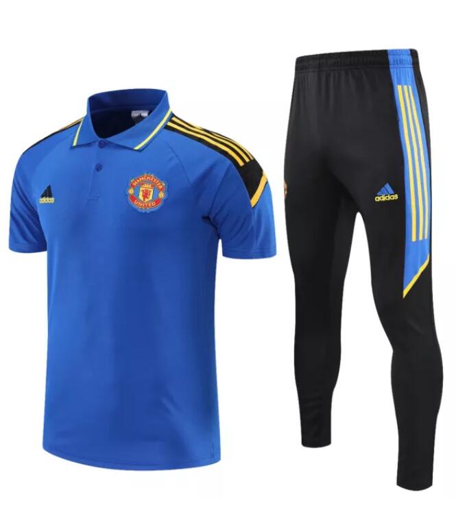 2021/22 Manchester United Blue Polo Kits Shirt with Pants