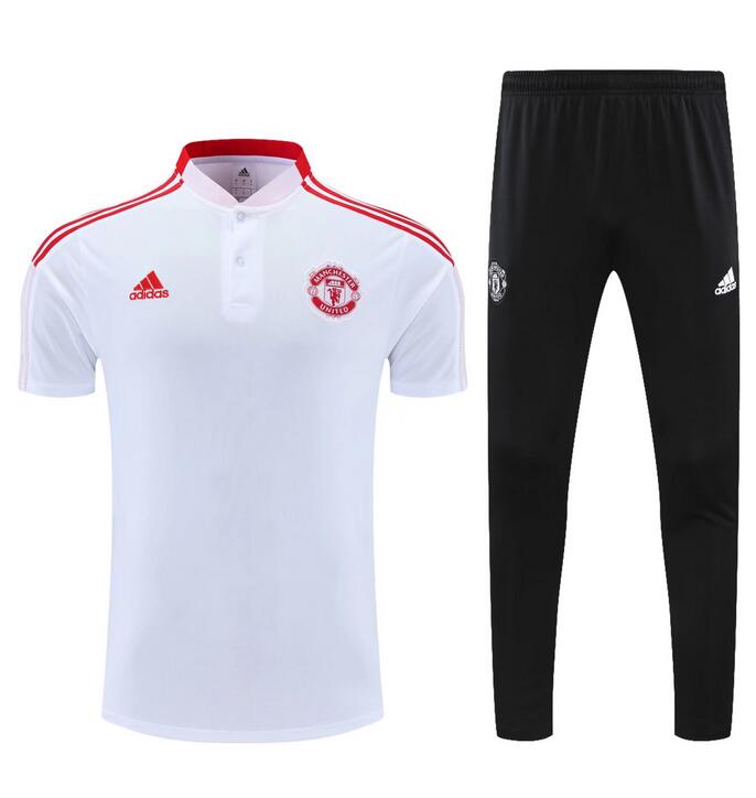 2021/22 Manchester United White Polo Kits Shirt with Pants