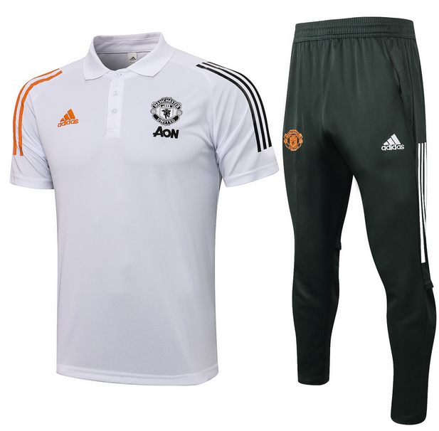 2021/22 Manchester United White Polo Kits Shirt + Pants