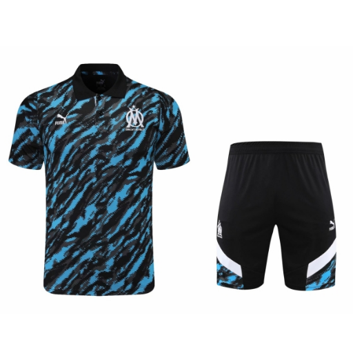 2021/22 Marseille Black Blue Polo Kits Shirt + Shorts