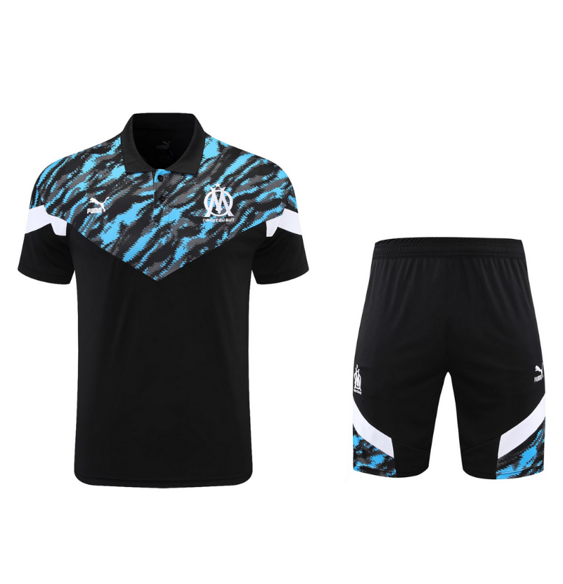 2021/22 Marseille Black Polo Kits Shirt + Shorts