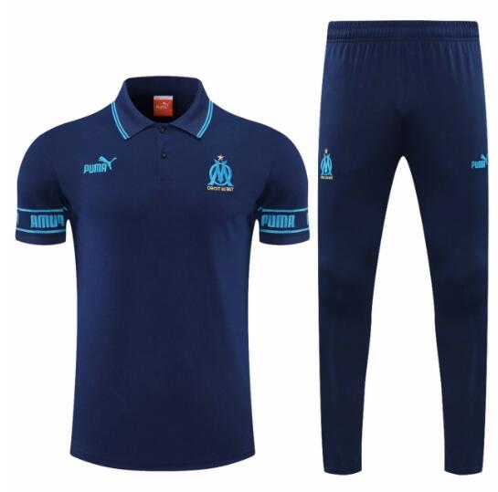 2021/22 Marseille Blue Polo Kits Shirt + Pants