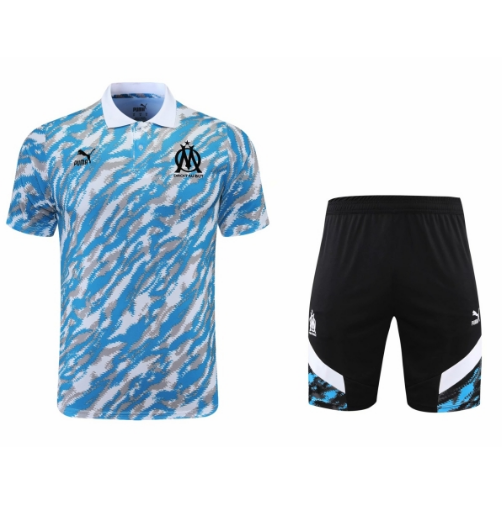 2021/22 Marseille Blue White Polo Kits Shirt + Shorts