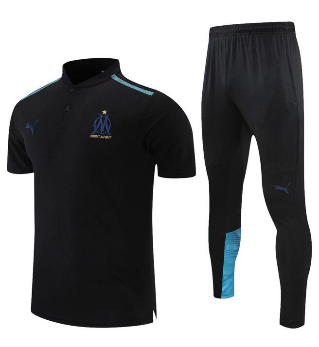 2021/22 Marseille Black Polo Kits Shirt with Trousers