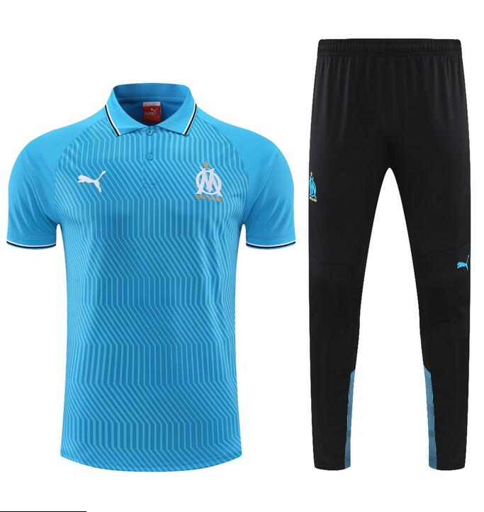 2021/22 Marseille Blue Polo Kits Shirt with Pants