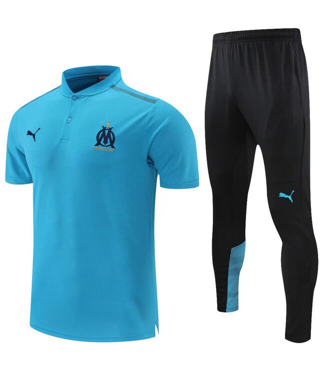 2021/22 Marseille Sky Blue Polo Kits Shirt with Trousers