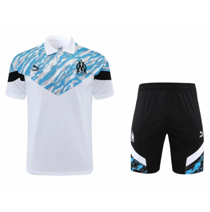 2021/22 Marseille White Polo Kits Shirt + Shorts