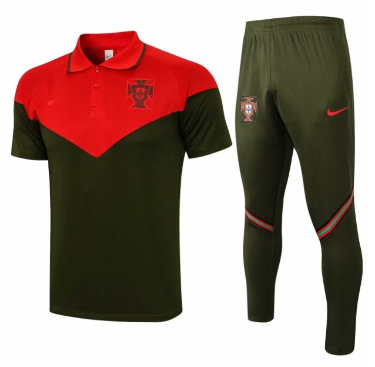 2021/22 Portugal Green Red Polo Kits Shirt + Pants