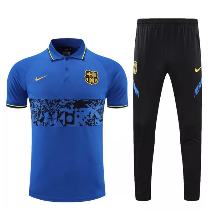 2021/22 Barcelona Blue Black Polo Kits Shirt + Pants