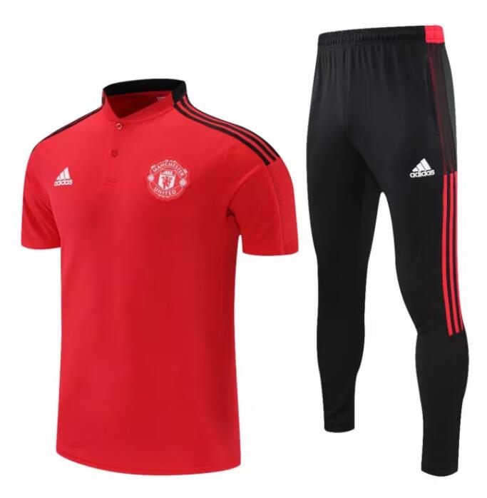 2021/22 Manchester United Red Polo Kits Shirt with Pants