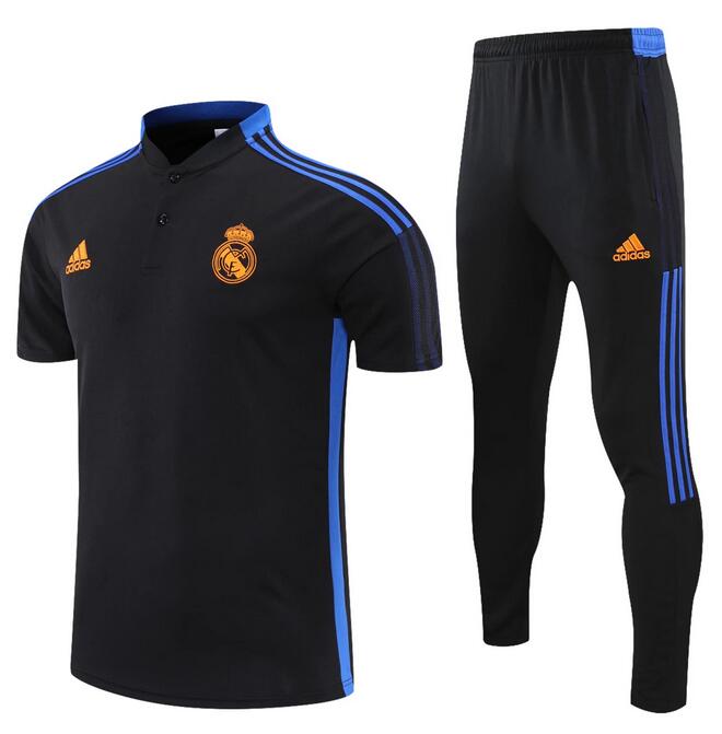 2021/22 Real Madrid Black Blue Polo Kits Shirt with Pants