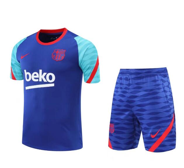 2021/22 Barcelona Blue Short Sleeve Training Kits Shirt + Shorts