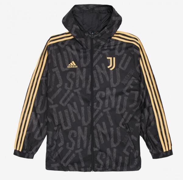 2021/22 Juventus Black Windbreaker Hoodie Jacket