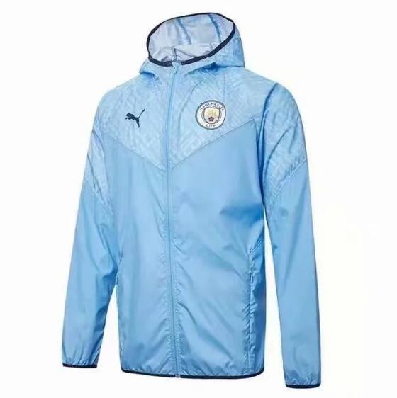 2021/22 Manchester City Blue Windbreaker Hoodie Jacket