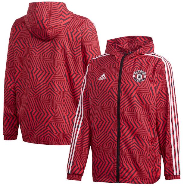 2021/22 Manchester United Black Red Windbreaker Hoodie Jacket