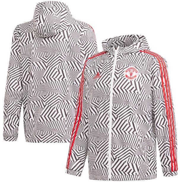 2021/22 Manchester United Black White Windbreaker Hoodie Jacket