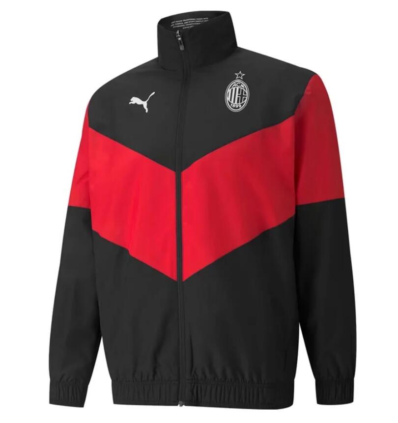 2021/22 AC Milan Black Red Windbreaker Hoodie Jacket