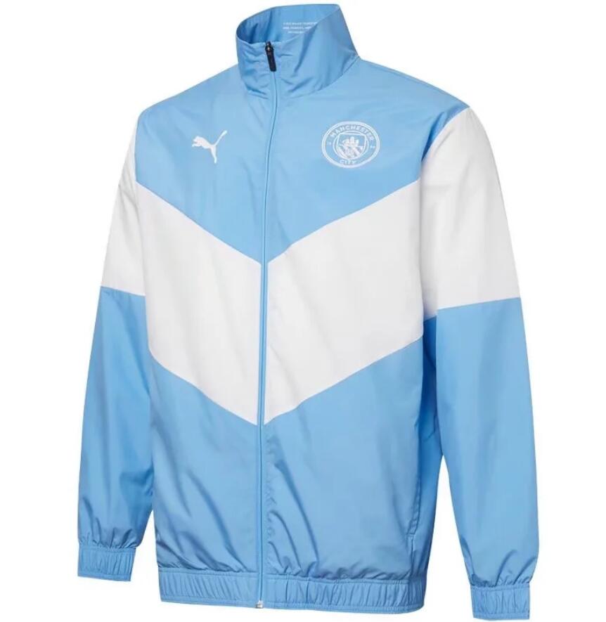 2021/22 Manchester City Blue White Windbreaker Hoodie Jacket