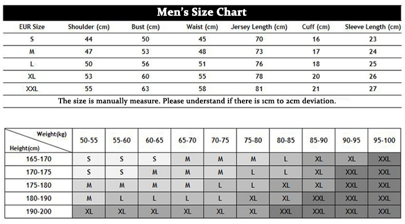 men size chart